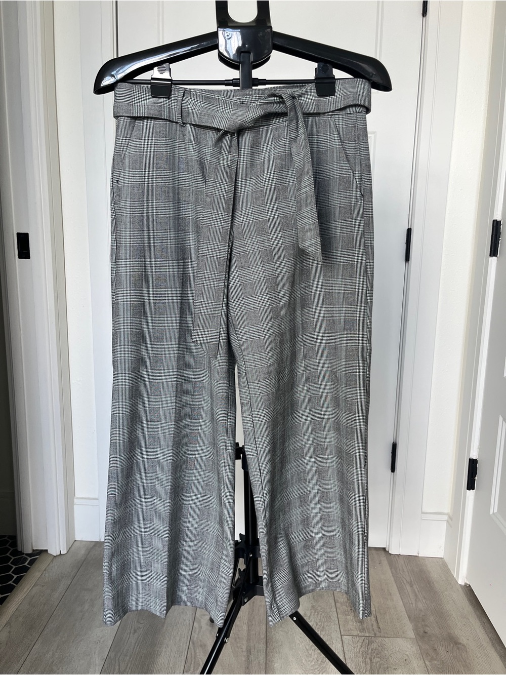 LOFT Black/White/Green Plaid Wide Leg Tie-Waist Women’s Dress Pants